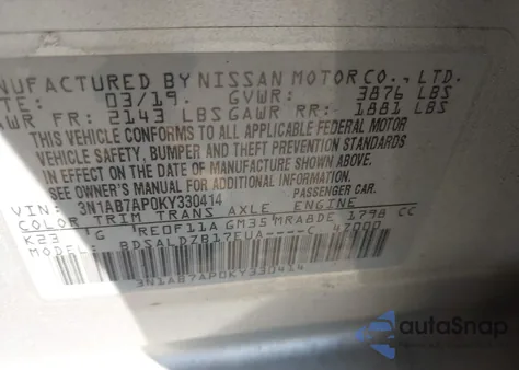 2019 Nissan Sentra Sv from USA, damaged, VIN 3N1AB7AP0KY330414